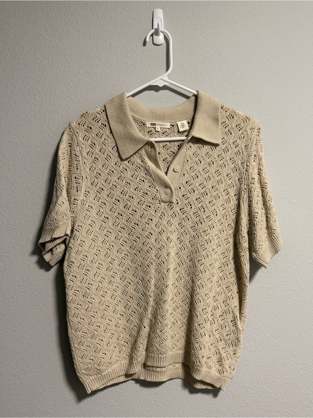 Levi's Crochet Knit Polo Top in Cream